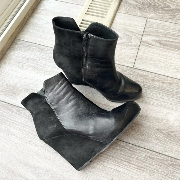 Massimo Baldi Smooth Leather Suede  Mixed Wedge Boots Made in Italy - Picture 1 of 13